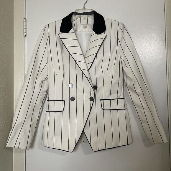 NWOT Jonathan Simkhai ivory white pinstripe blazer tuxedo jacket size US 6 - Picture 2 of 9